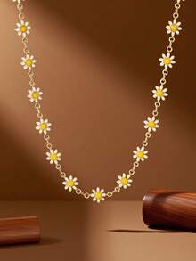 1pc Niche Personalized Dopamine Oil Drop Daisy Chain Design Minimalist Versatile Jewelry Accessory - White - View 5