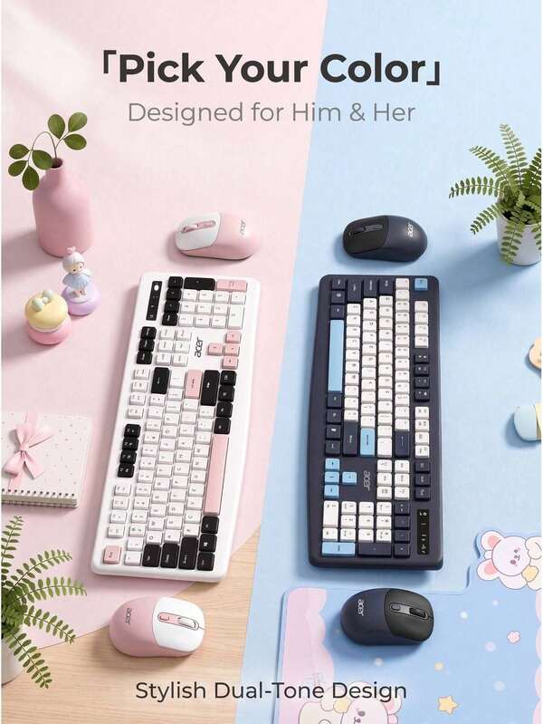 Acer Set Keyboard dan Mouse Bluetooth Nirkabel, Set Keyboard dan Mouse Universal untuk Komputer Desktop Kantor yang Tenang dan Nyaman untuk Mengetik
