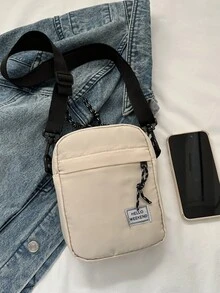 1件迷你拉鍊裝飾純色聚酯纖維緊湊便攜拉鍊休閒女款斜挎包，適合日常、購物使用 - 米色 - 查看 3