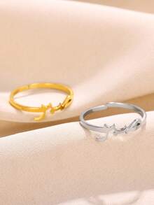 1pc Personalized Arabic Letter Symbol Ring, 18K Gold Plated Stainless Steel Open Band, Minimalist Women's Jewelry - Multicolor - View 5