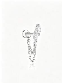 1pc Tassel 925 Sterling Silver Women's Ear Studs, Classic Cartilage Ear Studs, Spiral Ear Bone Studs, Flat Back Design, Suitable For Daily Wear And Party, Exquisite Jewelry - Silver - View 8