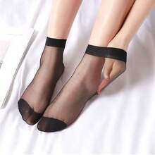 5 Pairs Elegant Women's Transparent Short Socks - Breathable Elastic Mid-Calf Socks, Semi-Transparent Material, Smooth - Multicolor - View 2