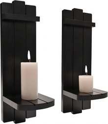 Yorkmills Sconces Set Of 2, Large Rustic Candle Holder, Home Decor - Black Wall Art, Floating Candle Sconce Shelf For Living Room, Dining Room - ColorA - View 5