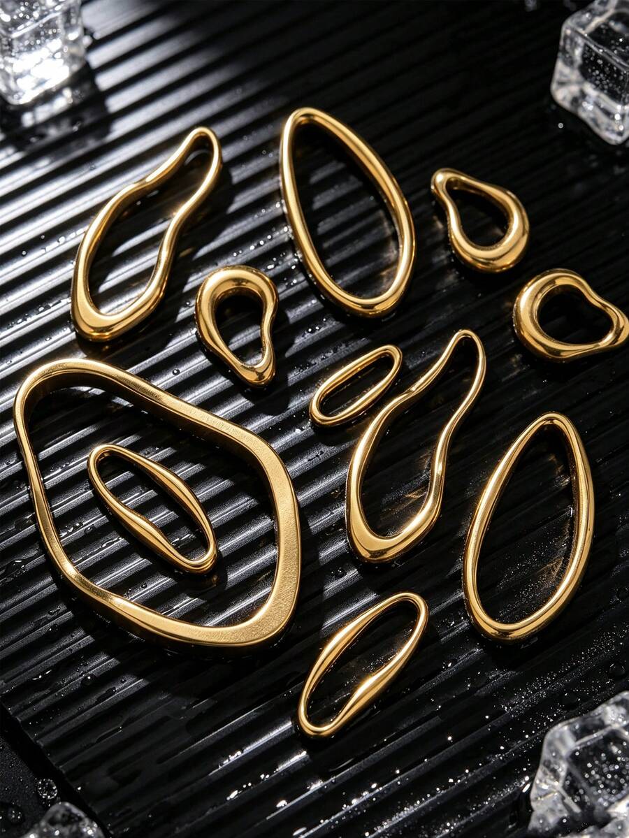 5pcs Stainless Steel 18K Gold Plated Asymmetrical Oval Frame Pendant Connectors, Suitable For Earrings, Necklaces, Bracelets And Other DIY Jewelry Making Accessories - Pendants - View 1