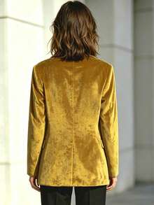 1pc Autumn/Winter Casual Commute Fashion Versatile Elegant Velvet Lapel Long Sleeve Faux Pocket Blazer Jacket Fall - Gold - View 2