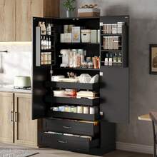 Kitchen Cabinet With 3 Sliding Shelves, Drawers, And A Tall Double-Door Pantry With Door Shelves For Kitchen, Dining Room, And Living Room - 查看 4