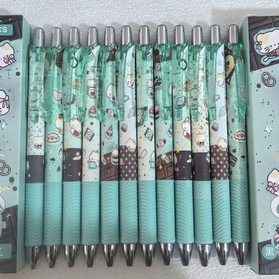 2/6pcs Portable Compact Cat Themed Gel Pens. 0.5mm Tip. Black Quick-Dry Ink. Exam Practice Pens. Button Design, Specially Designed For Exams. Back To School Essential Stationery, Suitable For Students. Back To School Gift. Pens, Back To School Essential - Multiple Styles - View 1
