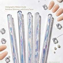 5 piezas de pinceles para arte de uñas con cinta láser fluida incorporada, bolígrafos de uñas de terapia de luz degradada de línea ultrafina, herramientas de uñas de terapia de luz degradada pintadas a mano DIY, pinceles de arte de uñas con barril de bolígrafo fluido iridiscente transparente hueco, set de líneas de uñas de lujo con purpurina aurora, tubo de bolígrafo con cinta arcoíris holográfica incorporada, herramientas multifuncionales pintadas a mano para estudio de arte de uñas - Multicolor - Ver 3