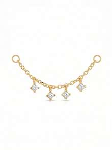 IN Z 1pc 925 Sterling Silver 4 Zirconia Stone Pendant Chain Accessory, Compatible With Different Earrings And Ear Hoops - Pierced Earring Lip Chain Pendant - Cartilage Ear Stud Exquisite Jewelry - Suitable For Women's Daily Wear, Wedding, Party, Engagement, Anniversary, Valentine's Day (Sold Individually) - 4-diamond Chain - View 15