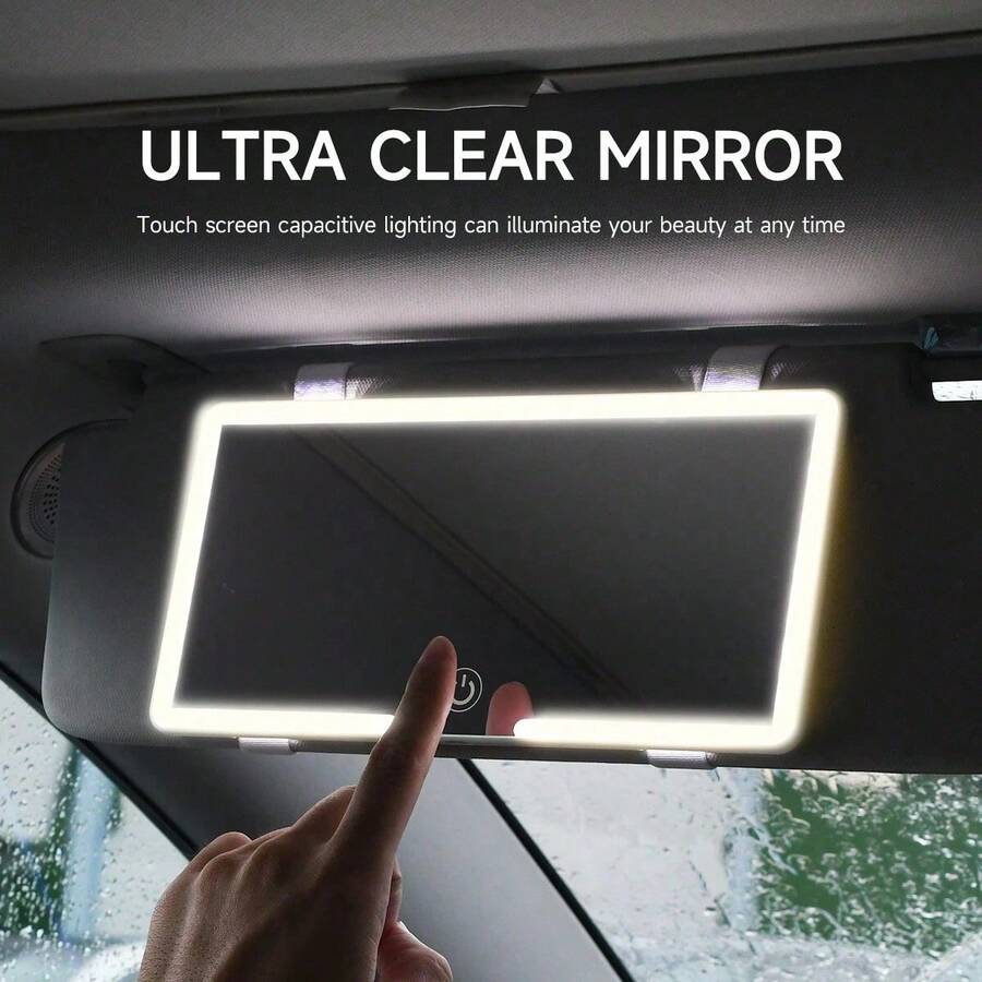 Ultra Thin LED Car Makeup High-Definition Mirror Sunshade Makeup Hanging Mirror USB Charging Sun Visor Dimmable Touch Screen Car Interior Dressing Table Female Mirror - White - View 1