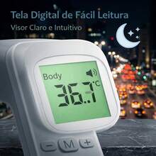 Termômetro Digital Sem Contato Infravermelho Visor LCD com Luz de Fundo Tricolor - Branco - Visão 5