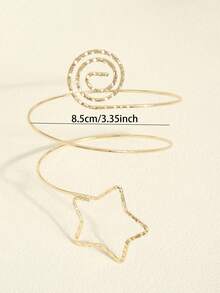 Brazalete minimalista de moda con círculo & estrella de cinco puntas, brazalete abierto - Dorado - Ver 5