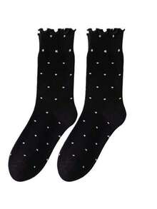 1/6 Paar minimalistische einfarbige Socken mit kleinen Polka Dots, süßem Rüschenrand, vielseitig und bequem, mittelhoch - Verschiedenfarbig - Übersicht 14