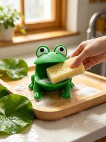 1pc Frog-Shaped Dish Brush Holder, Sponge Drain Rack, Cloth Storage Rack, Plastic Material, With Drainage System, Suitable For Kitchen Countertop, Bathroom And Storage Of Sponges, Cloths, Brushes, Essential Kitchen Accessory, Wedding Season Graduation Season Back To School Season Gift, Sponge Storage Rack, Cleaning Tool, Storage Decor, Drainage Tray - Multicolor - View 2