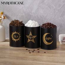 Myrothcane 3Pcs Star Moon Sun Pattern Airtight Storage Jar Large Capacity Food Container For Kitchen Coffee Tea Sugar Organization - Black - View 7
