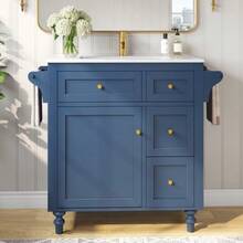 Bathroom Vanity, Smooth Ceramic Washbasin, 86 Cm High Vanity With Drawers And Towel Rack - 藏蓝色 - 查看 4