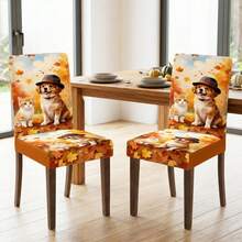 1/2/4/6/20 Stücke, Esszimmer Stuhlbezüge, Herbstliche gefallene Blätter Katzen & Hunde Muster Esszimmer Stuhlbezüge, Heim Restaurant Atmosphäre dekorative Bezüge, Esszimmer, Raum Stuhl Dekoration & Schutzbezüge, abnehmbare & waschbare Esszimmer Stuhlbezüge, Feiertagsgeschenke, Heimgeschenke - Verschiedenfarbig - Übersicht 4