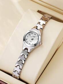 1pc Cute Fashion Women's Bracelet Watch, Simple Round Dial, Diamond Water Ripple Pattern, Alloy Quartz Watch, Suitable For Daily Wear, Birthday, Anniversary, Year-End, Cyber Monday, Halloween And Other Holiday Gifts. Gift Box Not Included. - White - View 9