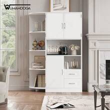 WUWAWDOGA Armario de cocina multifuncional con 2 cajones y 3 armarios Y 4 Área de exposiciones, Blanco - Blanco - Ver 5