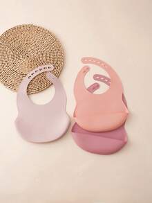 PopLittleOne Set 3 Buah Celemek Bayi Silikon, Celemek Anti-Makanan yang Dapat Diatur, Mudah Dibersihkan untuk Makanan Sehari-hari Bayi, Perlengkapan Makan untuk Latihan Makan Mandiri, Aksesoris Peralatan Makan Bayi. - MultiWarna - View 6