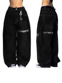 Women's Hip Hop Baggy Jeans Wide Leg Mid-Low Waist Jeans Loose Boyfriends Jeans 90s Vintage Denim Pants For Back To School - 黑色-2 - 查看 1
