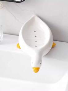 1pc Cute Yellow Duck Soap Dish, Water-Draining Soap Holder, Bathroom Sink Soap Rack, Made Of New High-Quality Material, Decorative Sink Accessory - Multicolor - View 2