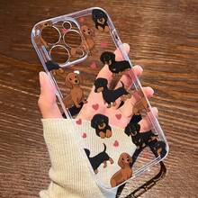 1 pieza Funda protectora de teléfono de TPU con cobertura completa, con diseño de perro salchicha y carcasa transparente - Multicolor - Ver 4
