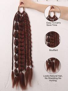 24 Inch Long Brown Mixed-Color Synthetic Curly Braided Ponytail Wig For Women, Including Flipped Braids, Plaits, Fishtail Braids, And Elastic Hair Ties. Suitable For Everyday Wear, Braided Extensions, And Voluminous Hairstyle Accessories., Halloween - Multicolor - View 7
