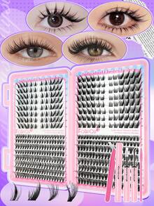 496pcs/100pcs/36pcs Nine-Tailed Rabbit & Fox Lili 30D+40D Cluster False Eyelashes | Fluffy Natural False Eyelash Set, Includes Daily Makeup Tools - Black - View 9