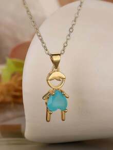 1pc European & American Minimalist Copper Plated Gold Heart-Shaped Zirconia Couple Pendant Necklace Set For Boys & Girls Exquisite For Daily Wear And Gift - Gold - View 2