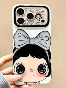 1pc Cute Doll Phone Case, High-Definition Printing Glitter Lens Frame + Large Bow Pattern, Scratch-Resistant Wear-Resistant Full Coverage Soft Shell, Compatible With Apple 17/16/15/14/13 Pro Max, Sweet And Cute Style, Daily Anti-Drop And Anti-Scratch Protection - Black and White - View 19
