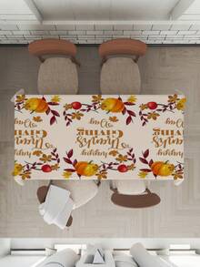 1pc,Autumn Style Tablecloth,Pumpkin & Maple Leaf Print Tablecloth,Square Tablecloth,Picnic Cloth,Multiple Sizes Available,Perfect For Family Dining,Restaurant Decor,Kitchen Decor,Home Decor,Outdoor Party Decor - Multicolor - View 3