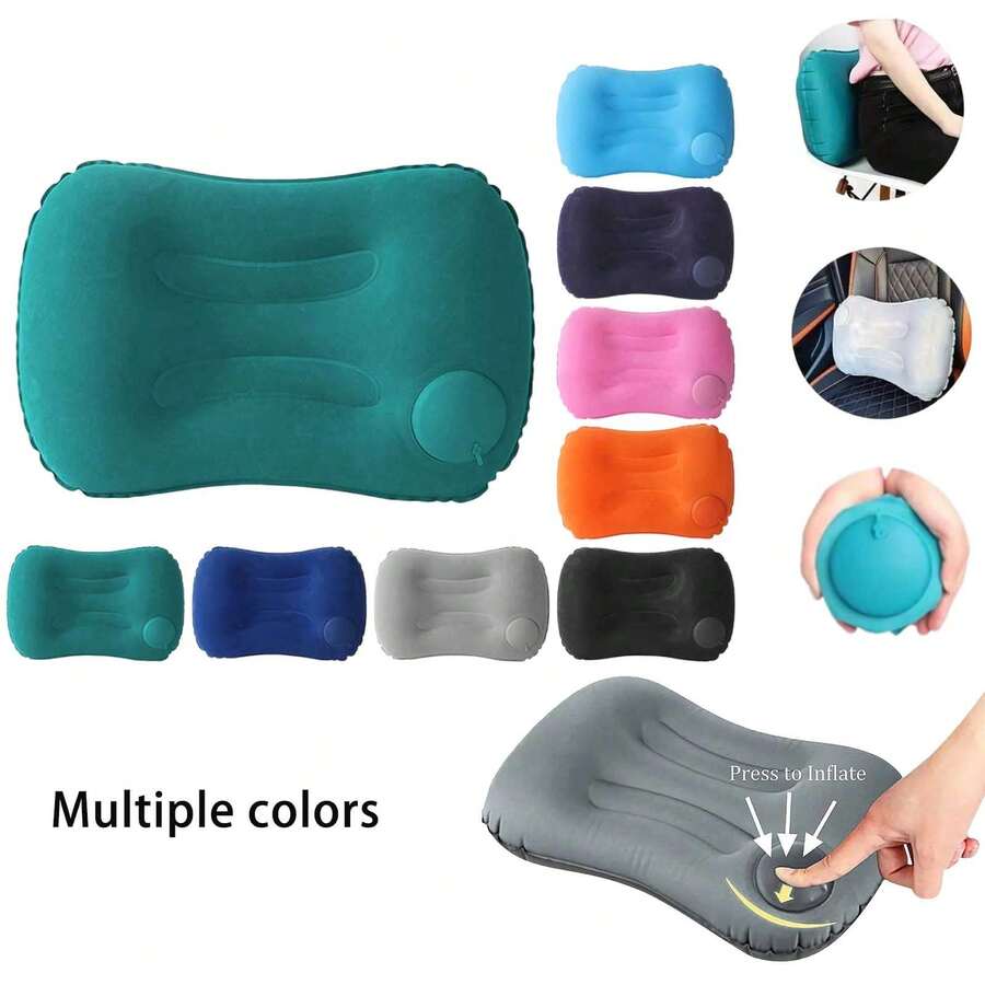 1 buah - Bantal Leher Tiup Multifungsi, Dapat Dilipat dan Portabel, dengan Desain Tekan untuk Mengembang. Cocok untuk Perjalanan, Rumah, Kantor, dan Berkemah, Sempurna untuk Beristirahat dengan Nyaman di Pesawat, Liburan, dan Perjalanan Luar Ruangan. - Bantal tiup - View 1