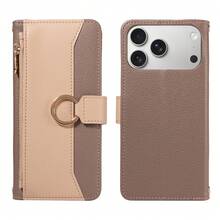 1pc Artificial Leather Zipper Wallet Phone Case Compatible With Apple 17 Pro Max, A57, Note 15 PRO, Portable Crossbody Coin Holder Protective Shell (Global Version, Not Local Model) - Khaki - View 9