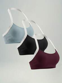 UONNOU 3pcs Atasan Tank Pendek Tanpa Jahitan untuk Wanita Musim Semi/Panas, Bra Olahraga Tanpa Punggung Model Halter dengan Blok Warna - MultiWarna - View 3