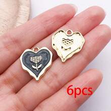6/10 pièces pendentif cœur ondulé émaillé, breloque fleur en alliage avec strass, accessoires pour la fabrication de bijoux, matériaux DIY pour bracelet, collier et boucles d'oreilles faits main - Cœur - Voir 15