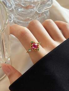2pcs/1pc Elegant Vintage Hollow White & Pink Oval Gem Cubic Zirconia Multi Accent Open Couple Rings For Daily Wear, Wedding Ceremony, Engagement Gift - Multicolor - View 6