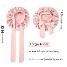 Awegeo 1pc Solid Color Satin Bonnet With Bow, Large Silk Sleep Cap For Women, Adjustable Elastic Band Hair Care Night Cap - Multicolor - View 2