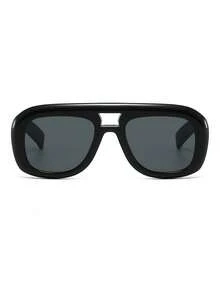 1 Pasang Kacamata Pria Hitam Model Aviator Jembatan Ganda Bingkai Tebal Gaya Retro - Hitam - View 4