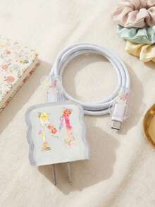3入裝充電器保護套，適用於 Apple 裝置，字母波浪設計，M 極簡字母設計，保護殼兼容 18W/20W 快充適配器，防刮配件，送給朋友的生日禮物 - S-彩粉款 - 查看 5