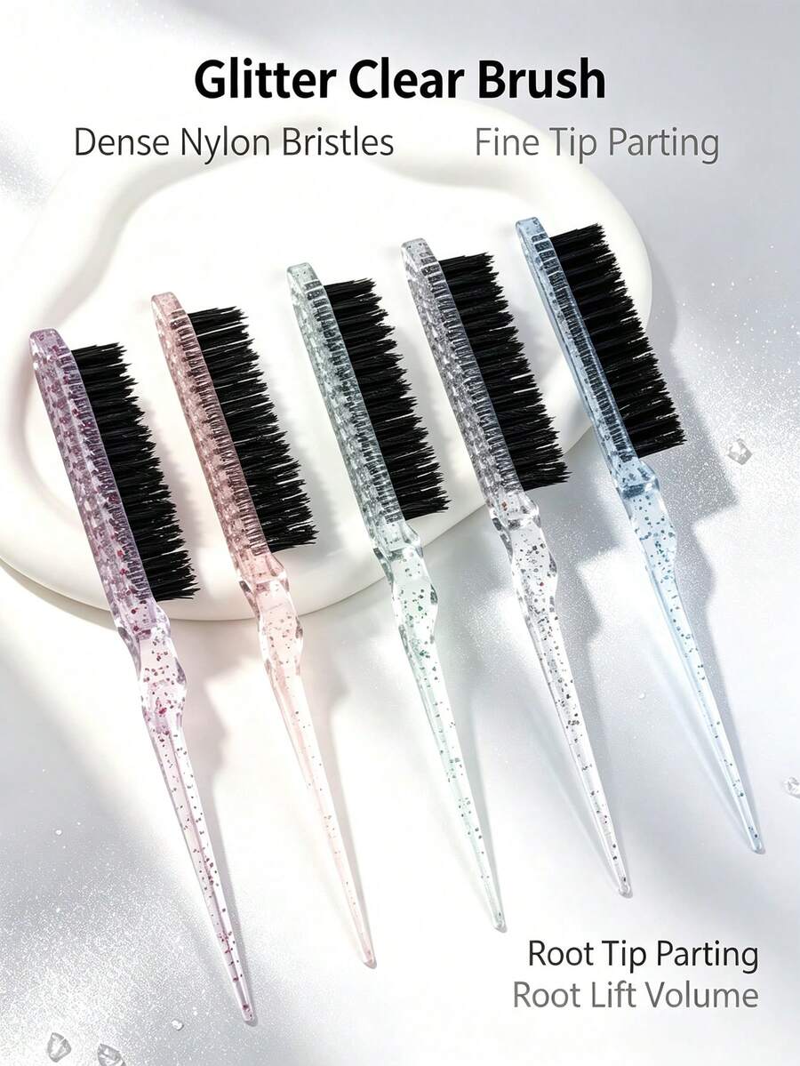 Rat Tail Teasing Hair Brush, Dense Nylon Volumizing Backcombing Comb, Fine Tip Hair Parting Braiding Tool, Root Lift High Cranial Top Styling Brush - Multicolor - View 1
