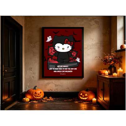 SANRIO 1pc Halloween-Themed Vampire Kitty Wall Art Poster-Unframed; Suitable For Home Wall Decor In Living Rooms, Bedrooms, Etc., Or As A Backdrop For Halloween Parties.