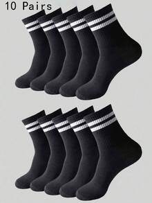 Chaussettes noires toutes saisons pour hommes, accessoires pour hommes, chaussettes mi-mollet, vêtements promotionnels noirs Y2K, mignon, sport, amusant, cadeau unisexe 1/5/10/20/40 paires - Noir - Voir 8