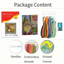1 Set Printed Cross Stitch Garden Gnome & Sunflower Full Material Kit 11CT Beginner Friendly DIY Door Sign Vintage Entryway Home Decor - Multicolor - View 14