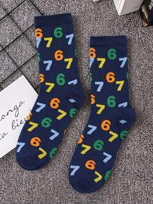 1 Pair Fun Socks - With Number 67, Unisex Mid-Calf Socks, Fashionable Versatile Socks, Suitable For Office, Home, Travel, Sports Wear - Multicolor - View 3