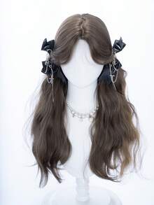 alicegarden 26英吋長合成波浪捲髮，巧克力棕色，中分設計，適合日常、派對、Cosplay使用，自然耐用的女性假髮禮物（不含配件），萬聖節 - 巧克力棕 - 查看 4