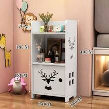 2-In-1 Design Deer Hollow Bedside Cabinet, One With Hidden Storage Door, One With Multi-Layer Open Storage No Door, 24*18cm Narrow Mini Bedside Table, Floor-Standing Bedroom Skincare Storage Cabinet, Modern White Small Storage Stand, Can Hold Clock, Doll, Skincare Products, Decorative Items, Space-Saving Furniture For Small Bedroom And Dorm - White - View 6