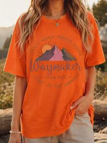 Women's Casual Orange Cotton T-Shirt, Short Sleeve Round Neck Regular Fit Top, Lightweight And Soft For Summer - 珊瑚橙 - 查看 1