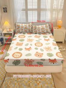 2/3PCS Cartoon Forest Animal Fitted Sheet Set Soft Breathable Bedding For All Seasons Twin/Full/Queen 100% Polyester Machine Washable - Multicolor - View 10