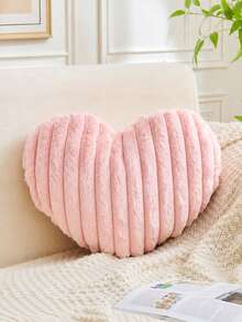 1PC Ribbed Velvet Heart Shaped Throw Pillow, Soft Romantic Decorative Cushion For Sofa Couch Living Room Bedroom, Valentine's Day Gift Aesthetic Home Decor Room Decoration - Pink - View 1